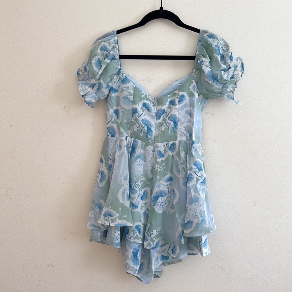 Hello Molly | Blue Puff Sleeve Romper - Picture 6 of 9